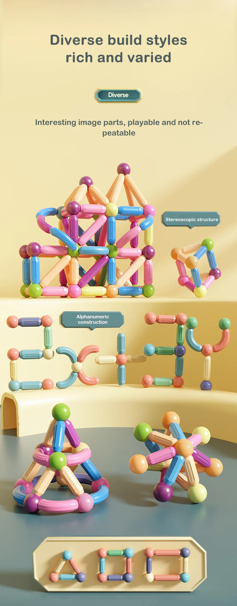 Juego de construcción magnético para niños, bolas magnéticas, bloques de construcción, juguetes educativos Montessori para niños,.