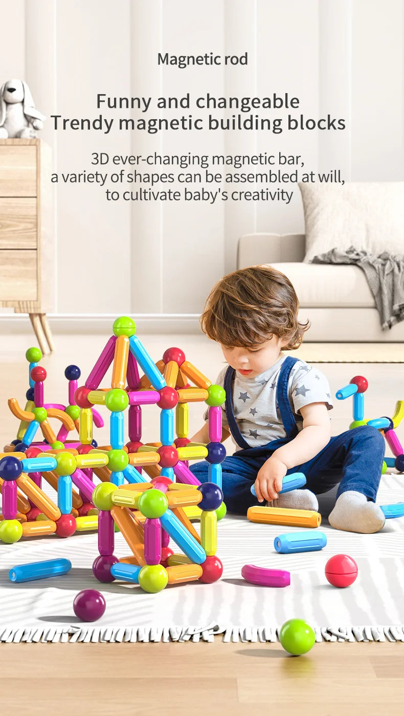 Bloques de construcción con varillas magnéticas y imanes, juego de bloques de construcción, juguetes para niños Montessori, juguetes educativos para niños,.