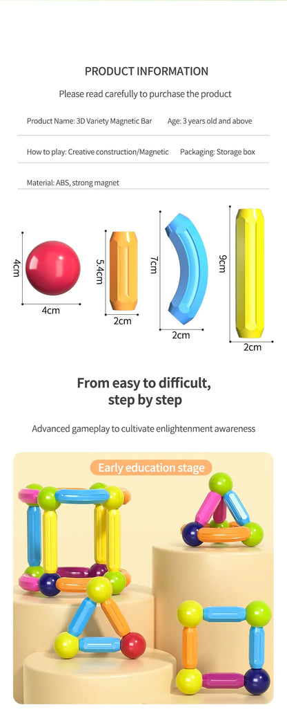 Bloques de construcción con varillas magnéticas y imanes, juego de bloques de construcción, juguetes para niños Montessori, juguetes educativos para niños,.