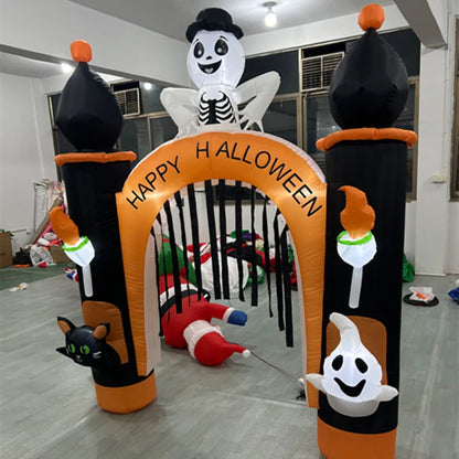 Arco inflable de Halloween/modelo de gato de calabaza con luz LED, gran decoración navideña para exteriores, adorno festivo para patio