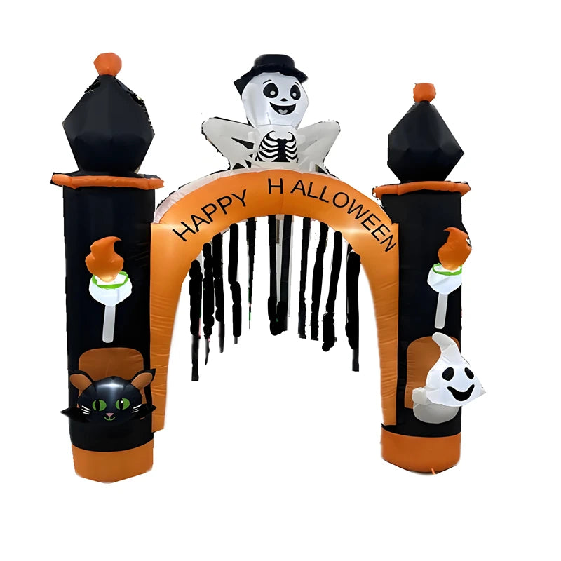 Arco inflable de Halloween/modelo de gato de calabaza con luz LED, gran decoración navideña para exteriores, adorno festivo para patio