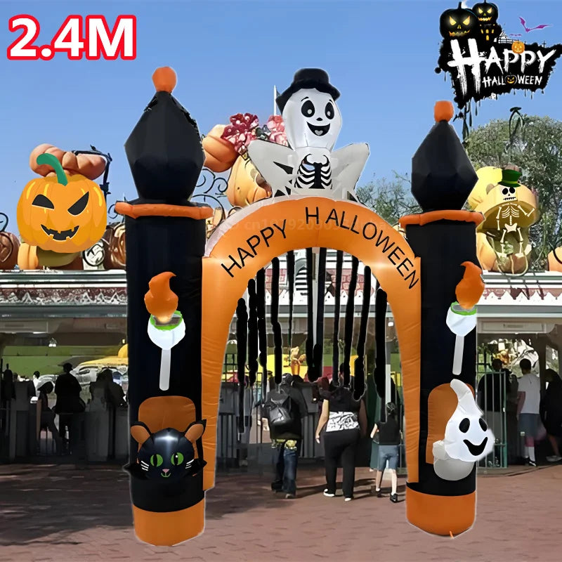 Arco inflable de Halloween/modelo de gato de calabaza con luz LED, gran decoración navideña para exteriores, adorno festivo para patio