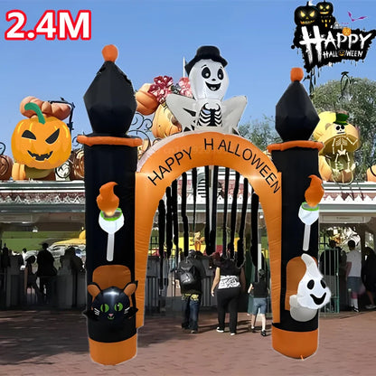 Arco inflable de Halloween/modelo de gato de calabaza con luz LED, gran decoración navideña para exteriores, adorno festivo para patio