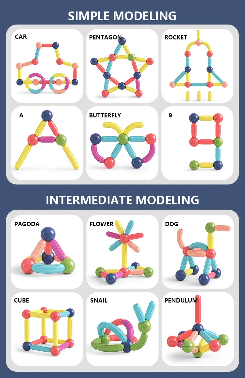 Bloques de construcción con palos magnéticos, juguetes para niños Montessori, juguetes educativos para niños en edad preescolar, juego de construcción con imanes