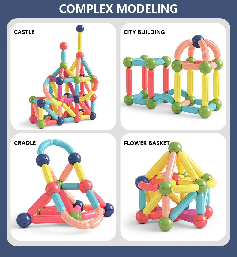 Bloques de construcción con palos magnéticos, juguetes para niños Montessori, juguetes educativos para niños en edad preescolar, juego de construcción con imanes