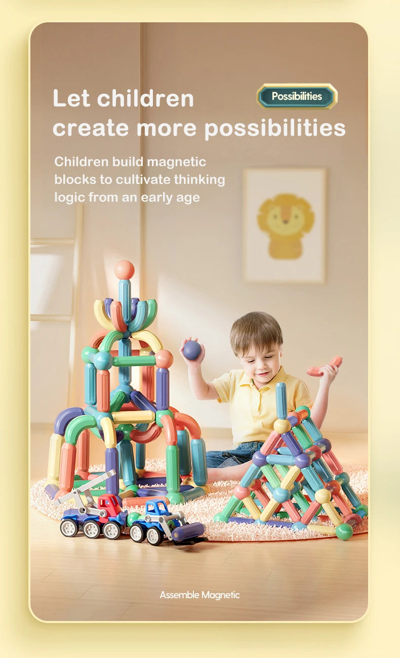 Juego de construcción magnético para niños, bolas magnéticas, bloques de construcción, juguetes educativos Montessori para niños,.